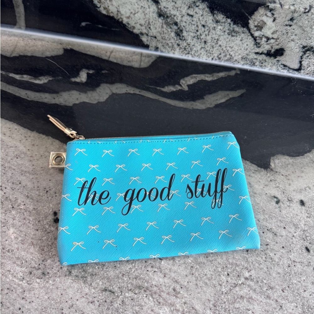 Blue Zipper Pouch with 'The Good Stuff' Print